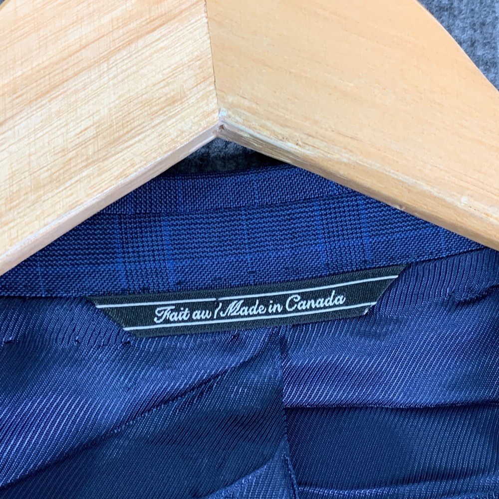 Jack Victor 2 Piece Suit Men 46L Blue Windowpane Wool Business Nepal CT - Picture 2 of 16